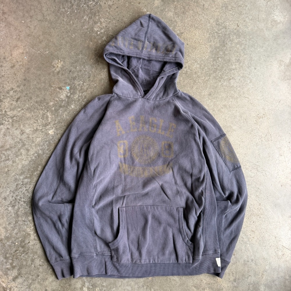 Y2K American Eagle Sun Faded Hoodie Sweatshirt Mens Large 22x27 Pullover Graphic